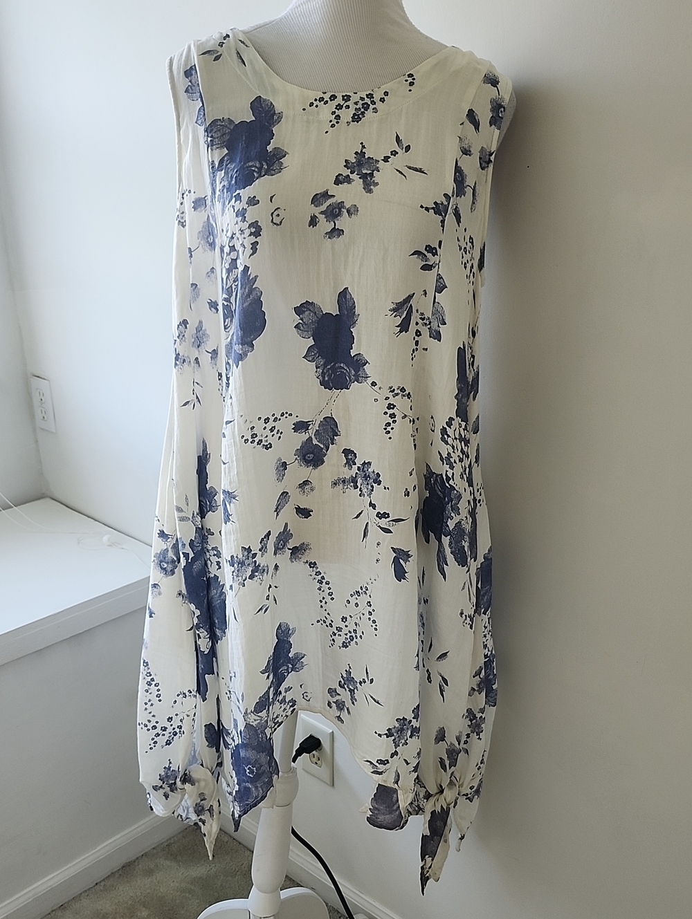Paper Lace Slits Kerchief Hem Sleeveless Midi Dress Gauze Medium Bohemian Cotton